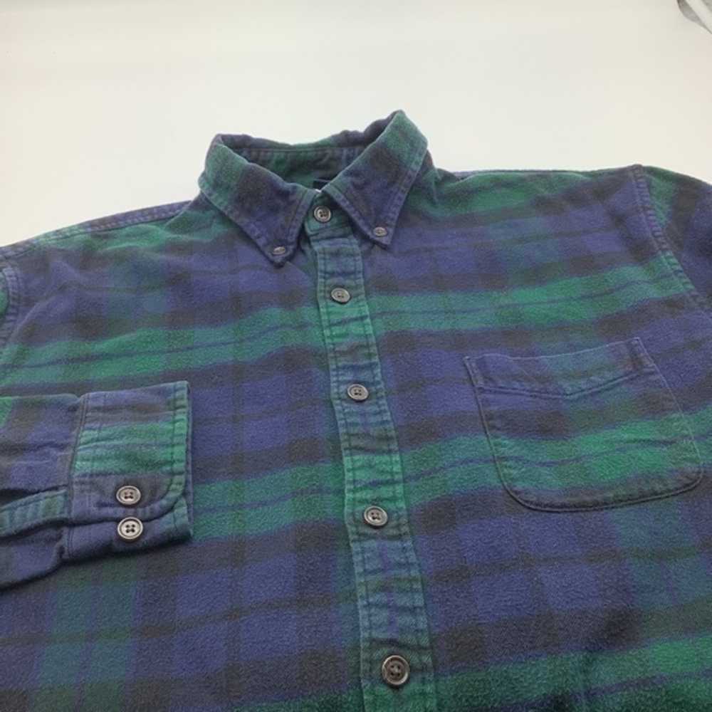 Lands End Mens Long Sleeve Button Up Plaid Flannel Shirt‎ Blue Green Size Large.